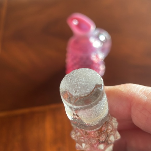 Fenton Cranberry opalescent hobnail oil cruet - Picture 8 of 13